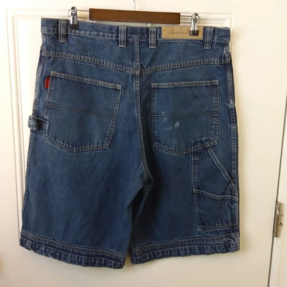 Evolution blue denim seven pocket carpenter shorts